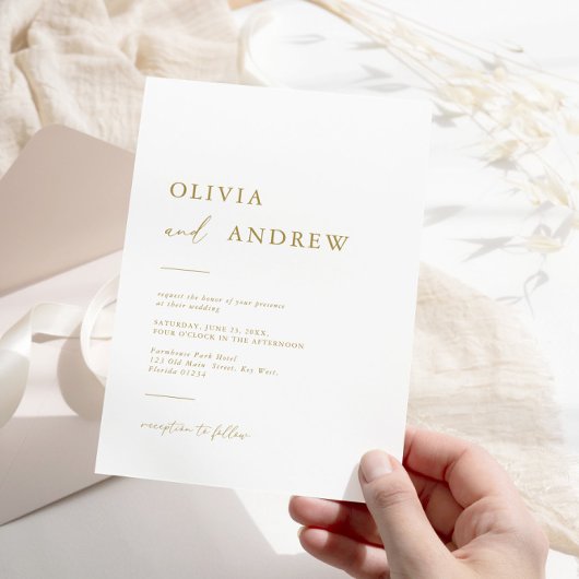 モダン金ゴールド書ミニマル結婚リスト 招待状