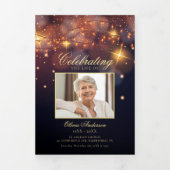 モダン金ゴールド書写真葬式プログラム 三つ折り招待状 (カバー)