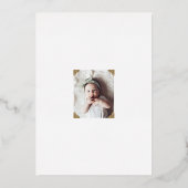 モダン金ゴールド書道のベビー写真洗礼 箔招待状 (裏面)