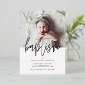 モダン金ゴールド書道のベビー写真洗礼 箔招待状 (立ち正面)