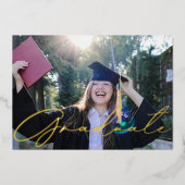 モダン金ゴールド書道の卒業発表 箔招待状 (正面)