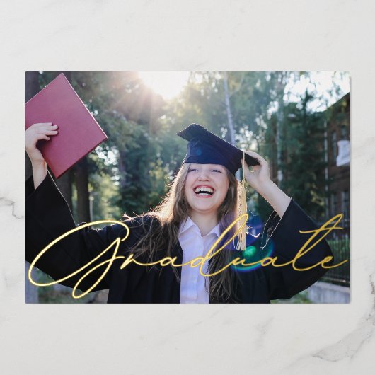 モダン金ゴールド書道の卒業発表 箔招待状 (正面)