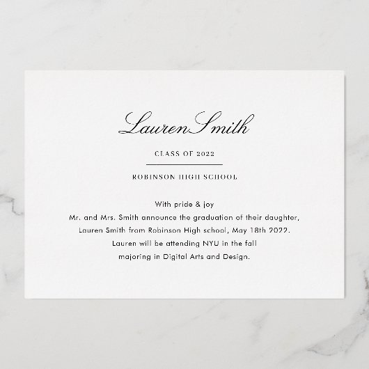 モダン金ゴールド書道の卒業発表 箔招待状 (裏面)