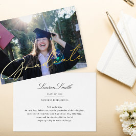 モダン金ゴールド書道の卒業発表 箔招待状