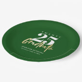 モダン金ゴールド書道グリーン卒業 ペーパープレート (アングル)