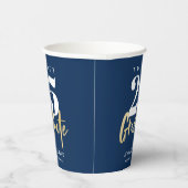 モダン金ゴールド書道ブルー卒業 紙コップ (右)