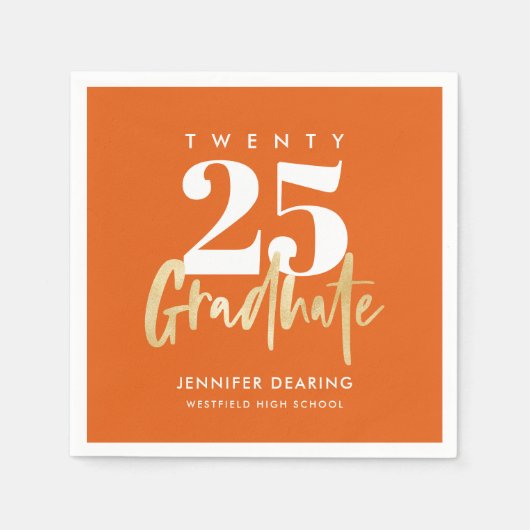 モダン金ゴールド書道写真オレンジ卒業 スタンダードカクテルナプキン (正面)