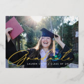 モダン金ゴールド書道写真卒業パーティー 箔招待状 (正面)