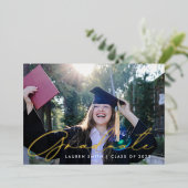 モダン金ゴールド書道写真卒業パーティー 箔招待状 (立ち正面)