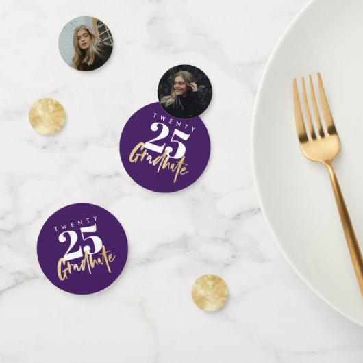 モダン金ゴールド書道写真紫色の卒業 コンフェッティ (グループ)