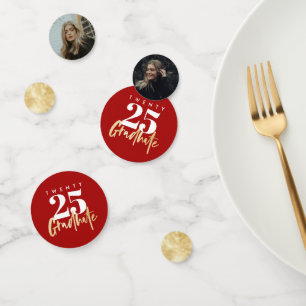 モダン金ゴールド書道写真赤卒業 コンフェッティ