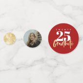 モダン金ゴールド書道写真赤卒業 コンフェッティ (正面)