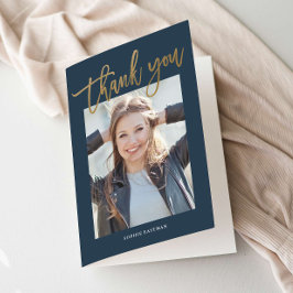 モダン金ゴールド書道卒業 サンキューカード