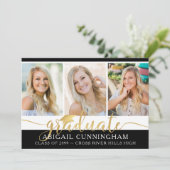 モダン金ゴールド書道台本4写真卒業 案内状 (スタンド正面)