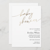 モダン金ゴールド書道赤ちゃんシャワー 招待状 (正面/裏面)