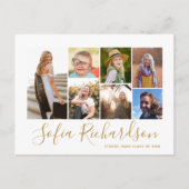 モダン金ゴールド書道7写真シンプル卒業 案内ポストカード (正面)