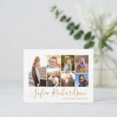 モダン金ゴールド書道7写真シンプル卒業 案内ポストカード (スタンド正面)