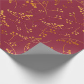 モダン金ゴールド果実イラストレーションマルサラ模様 ラッピングペーパー (角)