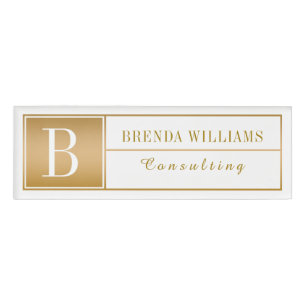 モダン金ゴールド枠の白い背景 名札