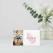 モダン金ゴールド枠ピンクの水彩写真 名刺 (スタンド正面)