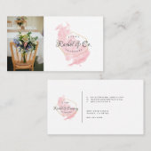 モダン金ゴールド枠ピンクの水彩写真 名刺 (正面/裏面)