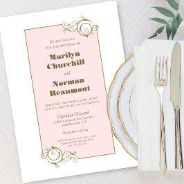 モダン金ゴールド枠ピンク結婚ズ 招待状