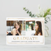 モダン金ゴールド枠フォトコラージュ卒業パーティー 招待状 (スタンド正面)