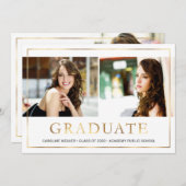 モダン金ゴールド枠フォトコラージュ卒業パーティー 招待状 (正面/裏面)