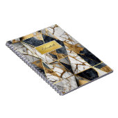 モダン金ゴールド枠、黒い幾何学大理石 ノートブック (右側)