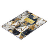 モダン金ゴールド枠、黒い幾何学大理石 ノートブック (左側)