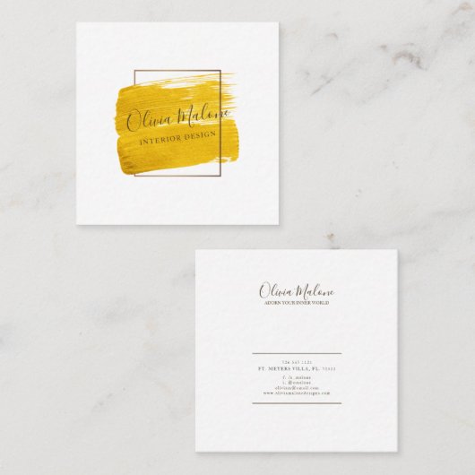 モダン金ゴールド水彩枠絵を描枠 スクエア名刺 (正面/裏面)