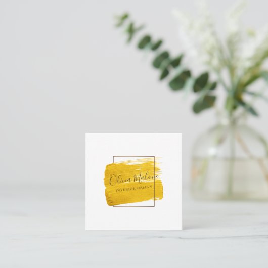モダン金ゴールド水彩枠絵を描枠 スクエア名刺 (スタンド正面)