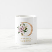 モダン金ゴールド水彩花文字D |モノグラム コーヒーマグカップ (中央)