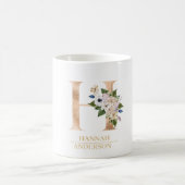 モダン金ゴールド水彩花文字H |モノグラム コーヒーマグカップ (中央)