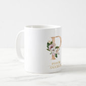 モダン金ゴールド水彩花文字P |モノグラム コーヒーマグカップ (正面左)