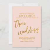 モダン金ゴールド波と手書き赤面結婚の 招待状 (正面)