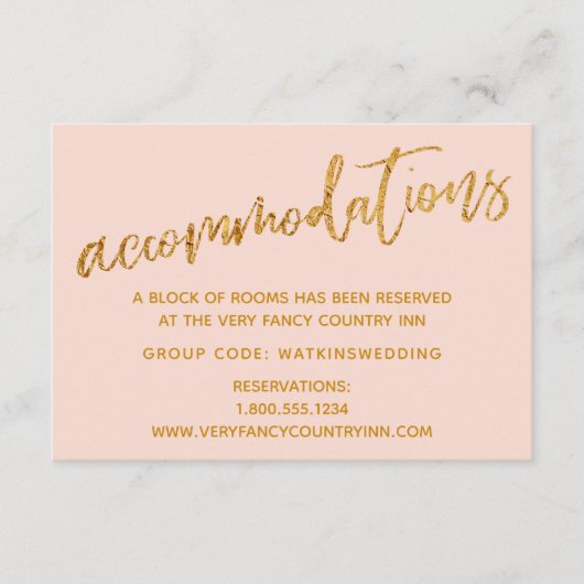 モダン金ゴールド波オン赤面結婚宿泊施設 エンクロージャーカード (正面)