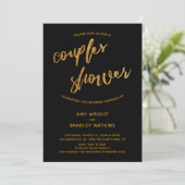 モダン金ゴールド波手書きブラックカップルシャワー 招待状 (スタンド正面)