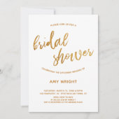 モダン金ゴールド波手書き白ブライダルシャワー 招待状 (正面)