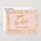 モダン金ゴールド波手書き赤面日付の保存 案内ポストカード (正面/裏面)