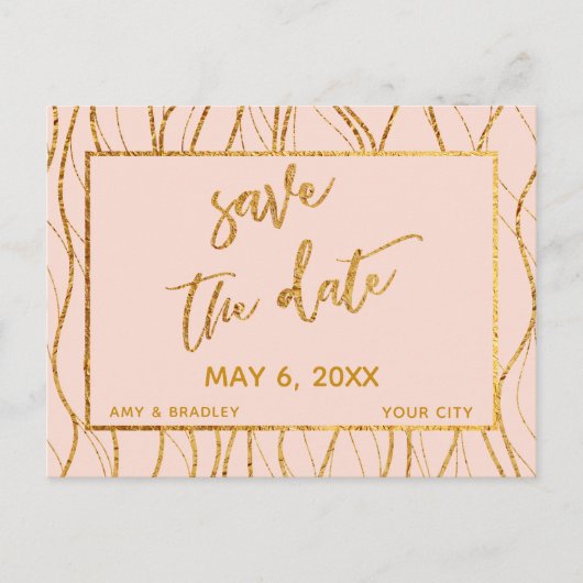 モダン金ゴールド波手書き赤面日付の保存 案内ポストカード (正面)
