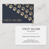 モダン金ゴールド海軍ドッグウォーカー | ペットシッター 名刺 (正面/裏面)