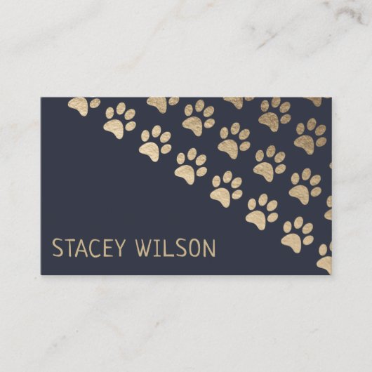 モダン金ゴールド海軍ドッグウォーカー | ペットシッター 名刺 (正面)