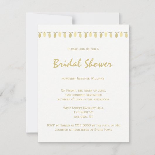 モダン金ゴールド灯ブライダルシャワー招待状 招待状 (正面)
