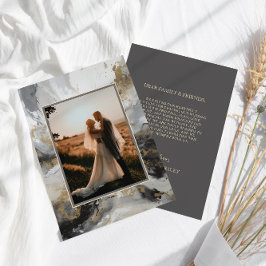 モダン金ゴールド炭芸術的煙炭結婚石写真 サンキューカード