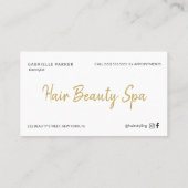 モダン金ゴールド白と黒のスクリプト美容師 名刺 (裏面)