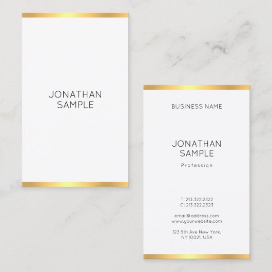 モダン金ゴールド白シンプルテンプレートエレガントトレンディー 名刺 (正面/裏面)