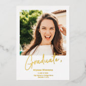 モダン金ゴールド白シンプル2枚の写真卒業 箔招待状 (正面)