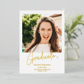 モダン金ゴールド白シンプル2枚の写真卒業 箔招待状 (立ち正面)