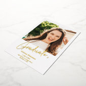 モダン金ゴールド白シンプル2枚の写真卒業 箔招待状 (回転した状態)